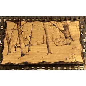 70s Pyrography by Don Worden 1978 Rustic Cabin in the Woods Wood Folk Art